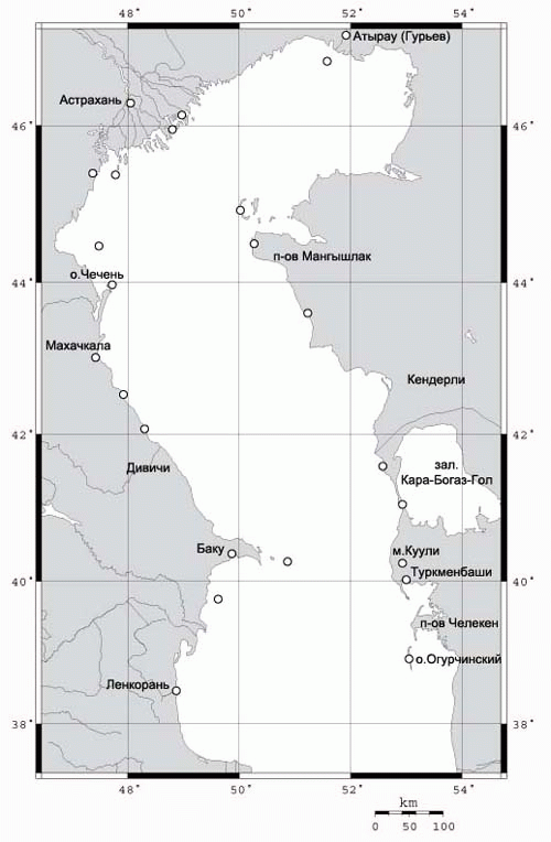 Каспийское море контурная карта